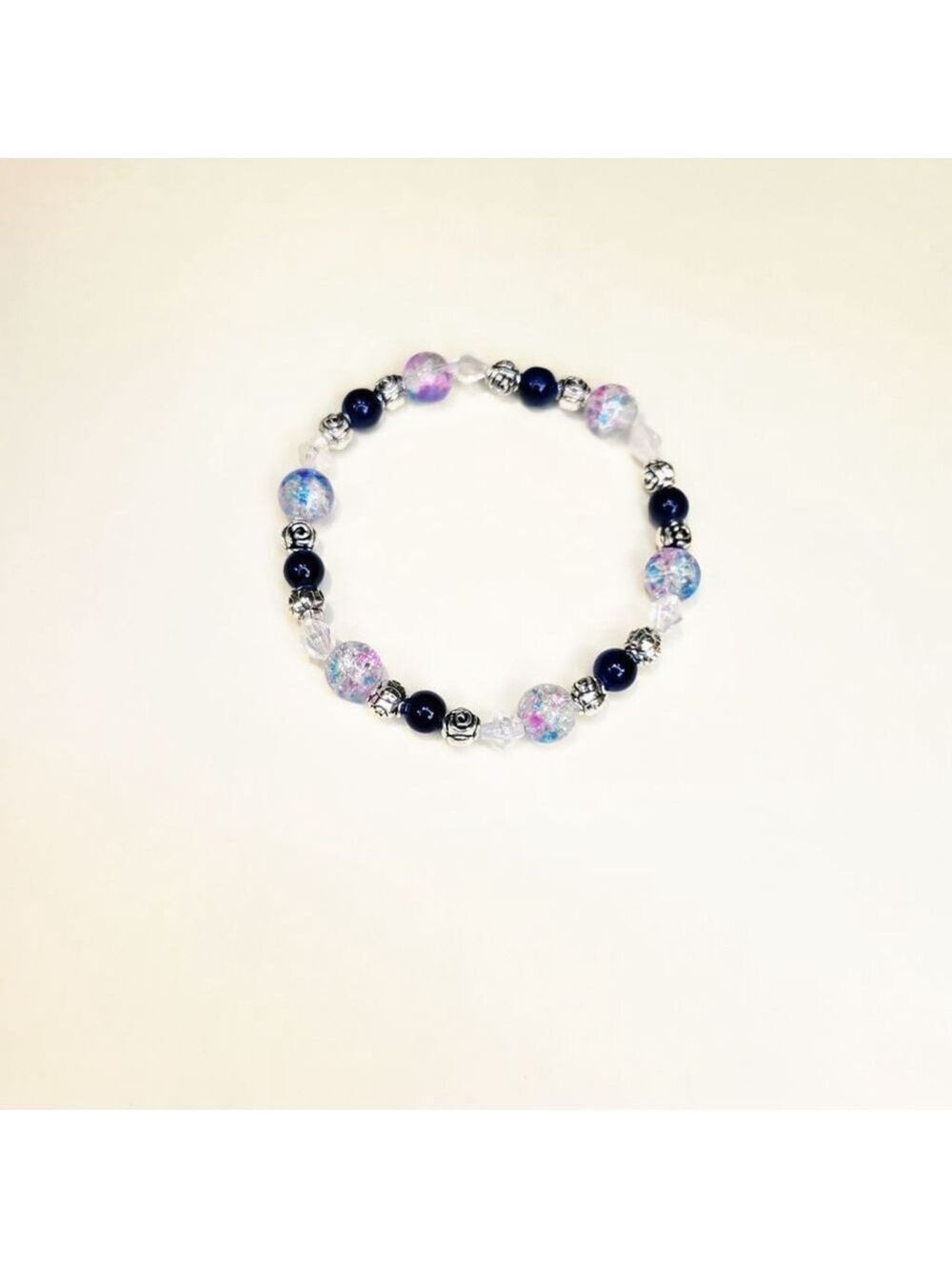 Cotton Candy 8mm Crackle Glass Beaded Bracelet 6.5 Inch